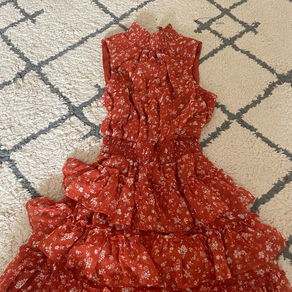 Floral Sleeveless Kids Dress - Red